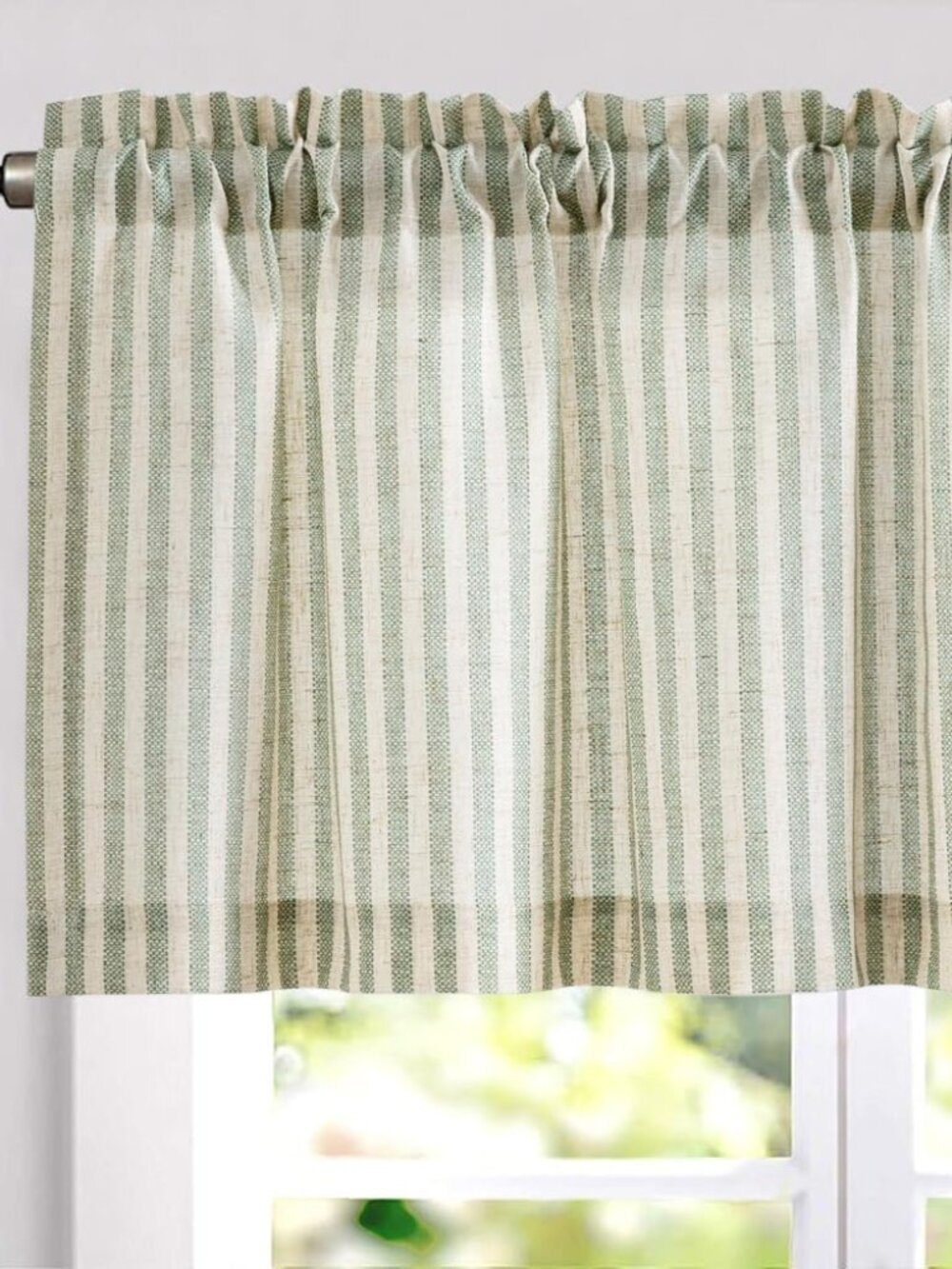 Linen Boxter Stripe Valances for Window 16 inch,Sage Green,1 Panel
